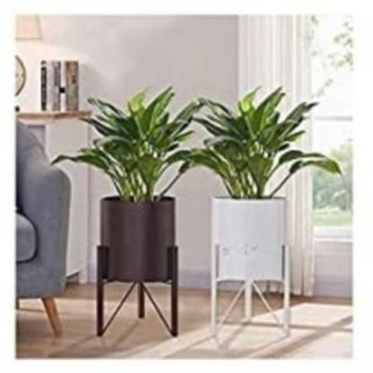 SIRAAJ&SONS Modern Metallic Black Metal Planters Metal Indoor Floor Plant Stand with Planter with Stands Set of 2 Plant Container Set