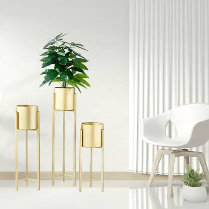 CS3HUB Gold Finish Metal Planter Stand |Anti-Rust Coating for Indoor & Outdoor Plant Container Set