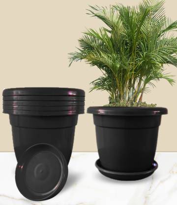 SNSHOPEE (Set of 6 Planters and Bottom Plates) Premium 10" dia. Black Plant Pots Planters Plant Container Set