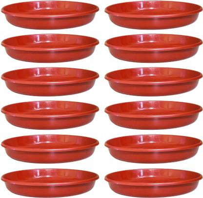 RGDECOR 12 Pcs - 8 Inches Red Pot Plate | Plant Pot Tray | Pot Base Plate | Pot Saucer Plant Container Set