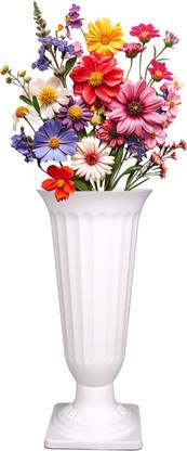 Garden's Need 17-Inch White Color Trumpet Shape Plastic Frooti Indoor Flower Vases | Set of 1 Plant Container Set