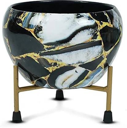 VINAMRA28 Decorative Pot with Stand for Indoor Plants - Black 5Inc set of 1(Metal) Plant Container Set