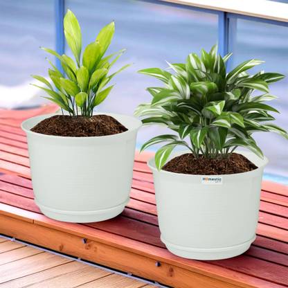 HOMESTIC by Kuber Industries Plain Sawera Flower Pot for Home & Garden with Tray|10 Inch|Pack of 2|White Plant Container Set