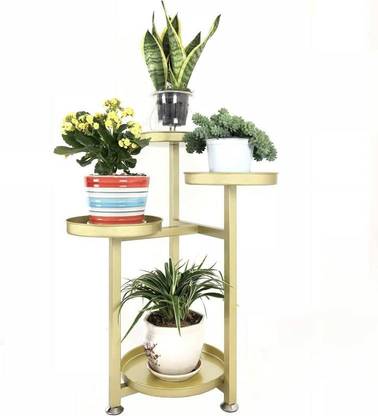 ICON CREATION 04 Tier Modern Plant Stand for Living Room Corner Balcony Window Patio (Gold) Plant Container Set