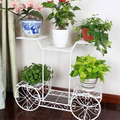 EYLEX Planter Stand, Outdoor Flower Rack Flower Pot Plant Container Set Metal(White) Plant Container Set