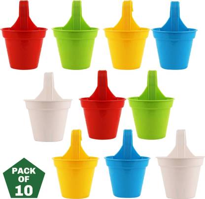 Leafy Tales Plastic Small Hook Hanging Pot, Multicolor, 5 Pieces (Small Hook - 10) Plant Container Set