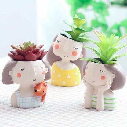 Vikarafty Poly Resin Pot, Yellow, 3 Pieces Plant Container Set