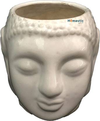 HOMESTIC by Kuber Industries Buddha Flower Pot|Buddha Head Shape Flower Planter (White) Plant Container Set
