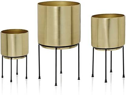 GLOBEEN Golden Plant stand for balcony/ Iron plant stand with pot /Iron flower pot stand Plant Container Set