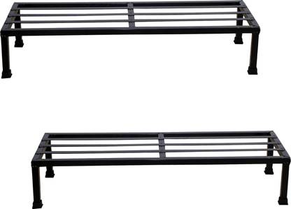VINAMRA28 Matt Black 24 inches Rectangular Shape Metal Plant Stand, Home Decor-(set of 2) Plant Container Set
