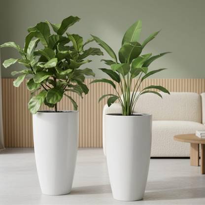 Muddstyles Plastic Tower Pot 8.5 inch Flower Pot for Home office Garden Plant Set of 2 Plant Container Set