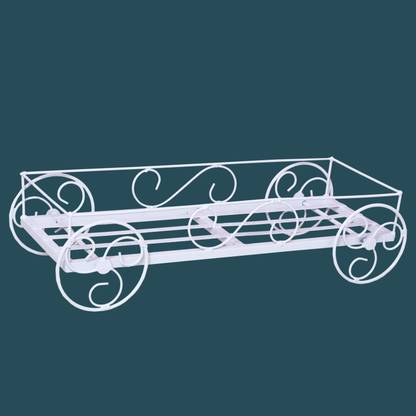 VINAMRA28 Creative Metal Rectangular Plant Stand with Moving Wheels, Set of 1- White Plant Container Set