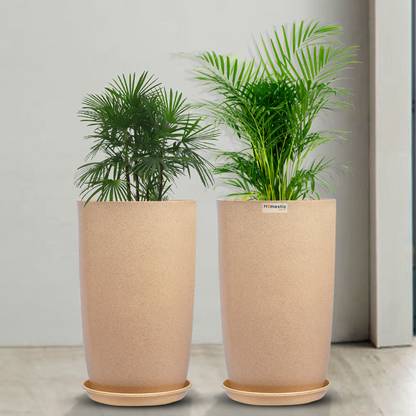 HOMESTIC by Kuber Industries Marble Emerald Flower Pot for Home & Garden with Tray|18 Inch|Pack of 2|Beige Plant Container Set