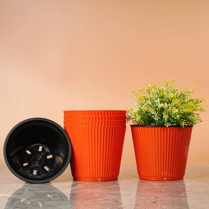 Livzing 6 inch Self Watering Planter Flower Pot with Drainage Hole-Orange Plant Container Set