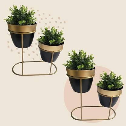 CS3HUB Decorative Design 2in1 Planter Pot with Metal Stand for Home and Garden Decor Plant Container Set