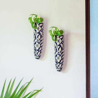 ExclusiveLane Midnight Bloom' Handpainted Small Wall Hanging Planters Pots Plant Container Set