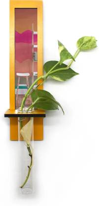 VAH Yellow Wooden Planter With Test tube(Set of 1 Wood Stand With 1 Glass Tube) Plant Container Set