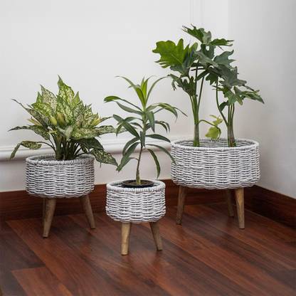 AICRAFTS Handmade Twisted Jute Rope Seagrass Planters Stand Set Plant Container Set