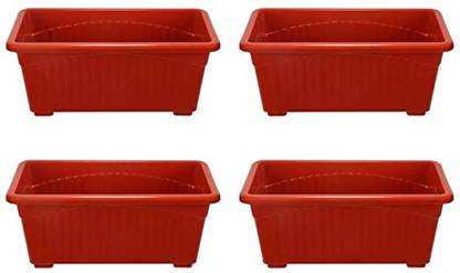 10club Plastic Window Planters (4 Pcs, 13 Inch, Red) Plant Container Set