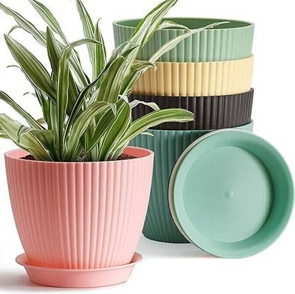 Prayati Indoor Round Flower Pots Outdoor Planters with Tray for Home Decoration Garden Plant Container Set