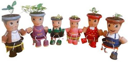 LITOSE Family pots Dada dadi mom dad and 2 Kids Plastic Pot with Tray (Pack of-5) Plant Container Set