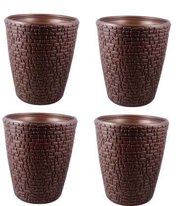 Blooming Enterprises 4 Marble Pots for Home Decor 8inch Diameter Brown Plant Container Set