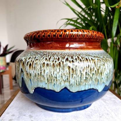 Niyara Premium Unique Blue Color Matki Look Ceramic Pots Planters Plant Container Set