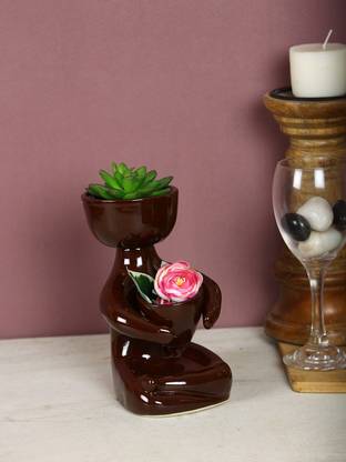AAPNO RAJASTHAN Sets of 2 Rest Position Man Head Mini Planter Pots Plant Container Set