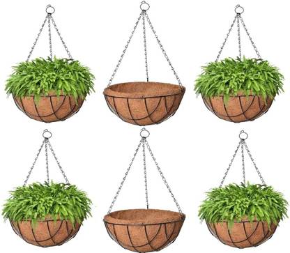 Oshi Greens Metal hanging Coir planters 8 inches size Plant Container Set