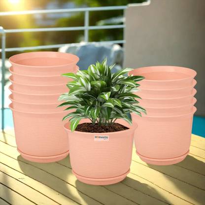 HOMESTIC by Kuber Industries Marble Sawera Flower Pot for Home & Garden with Tray|10 Inch|Pack of 12|Peach Plant Container Set