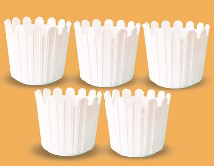 SNSHOPEE (Pack of 5) Gamla White Pot Vase Plant Pots Planters Plastic Pots Flower Pots Plant Container Set