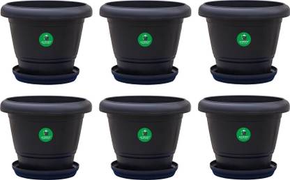 Altruist Plastic Pots With Bottom Tray, Black , 12inch, 6 Pieces Plant Container Set