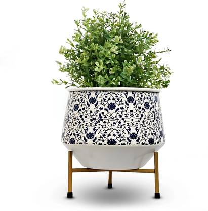 Cinagro Metal Flower Planter Pot - Marble Mirage Style Pots for Plants, Home Decoration Plant Container Set