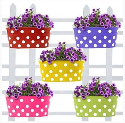 KUBER INDUSTRIES Dotted Oval Shape Planter|Premium Metal Flower Pot|Pack of 5 (Multicolor) Plant Container Set