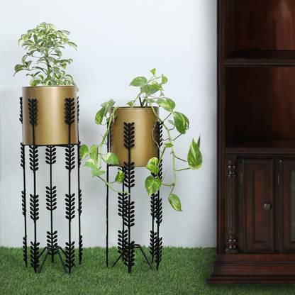 Awaas Decor Fern Leaf Set of 2 Floor Planters for Indoor/ Garden Decoration-Small & large Plant Container Set