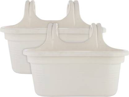 KUBER INDUSTRIES Double Hook Plastic Hanging Flower Pot for Home & Garden|12 Inch|Packof 2|White Plant Container Set