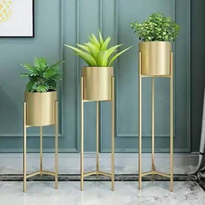 Suhaib Suhaib Handicrafts Plant Stand with Planter Pot -Set of 3 gold Plant Container Set