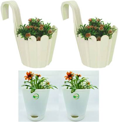 Oshi Greens Fence hook balcony pot with self watering titan planters table top Plant Container Set
