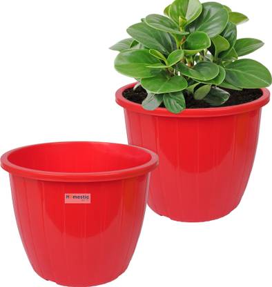 HOMESTIC by Kuber Industries Plastic Flower Pots for Indoor & Outdoor|Duro Flower Pot|6 Inch|Pack of 2|Red Plant Container Set