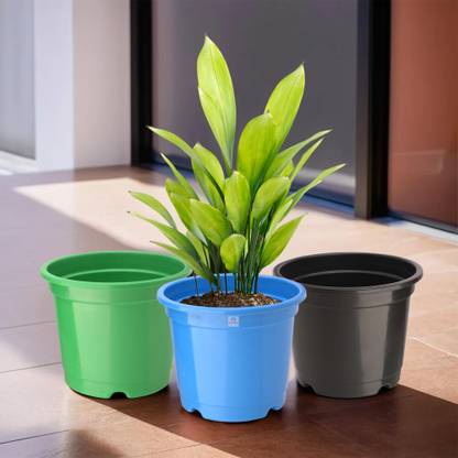 Heart Home (Pack of 3) Synergy Flower Pot for Home Décor (6 Inch) Green-Blue & Black Plant Container Set