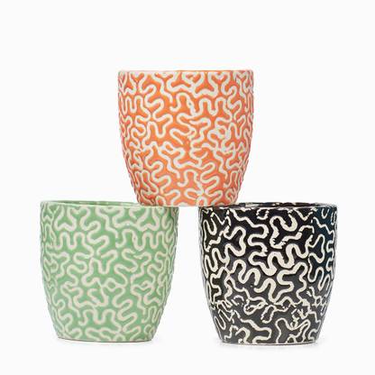 Zeemokad Multicolor Ceramic Pots Meadium Size Pack of-3 Plant Container Set