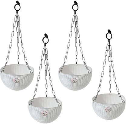 VINSHRA Gardening Hanging Pots White Color Flower Pots Size: 7" Inch Euro (Set of 4) Plant Container Set