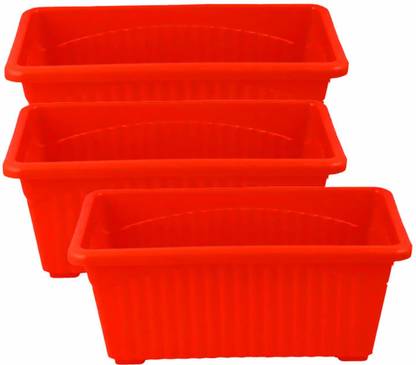 The Green Hub 14 Inch (PACK 3) Rectangular Jupiter Flower Pots for Home Window Display, Garden Plant Container Set