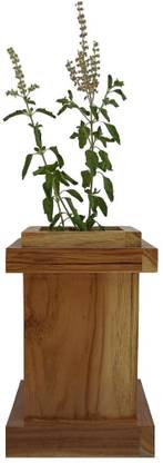 TEAKWOODKART Teakwood make Tulsi Vrindavan/Tulsi Planter Stand Tulsi Gamla for Home GF002 Plant Container Set