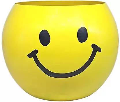 Advi Decorative Cute Expressions Smiley Face Emoji Flower Pot, Pack of 1, Yellow, F1 Plant Container Set