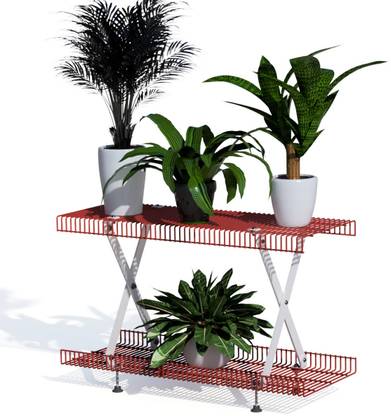 Meshable Meshable Marmelos Highly Rustproof and Durable Metal Plant Stand (Red, 2 Tier) Plant Container Set