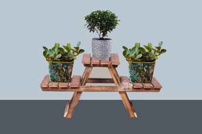 SearchForMerch Planter | Wooden Handcrafted Antique Finish Foldable Flower Pot Stand Plant Container Set