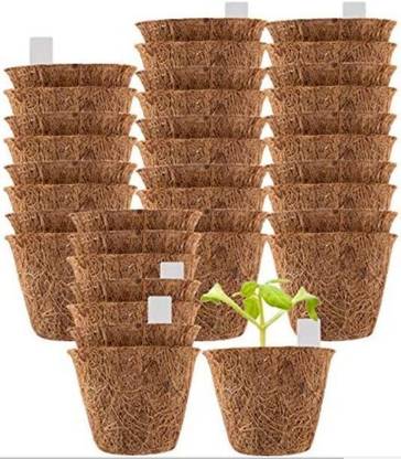 Tim Tim Agro 36 Pack Coco Coir Planter Nursery Pots- 2.5" with Bonus 100 Plant Markers Plant Container Set