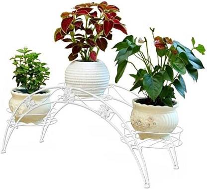 ICON CREATION Icon Creation White Arch Design Metal Planters Stand With 3 Holders Flower Pots Plant Container Set