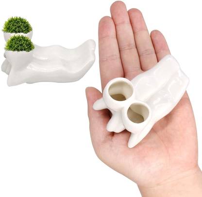 Pots & Plants Lovers Ceramic Air Plant Stand Holder, Cute White Air Planter Tillandsia Airplant Container Pot Tabletop Plant Display Rack for DIY Planting Home Office Decoration Plant Container Set